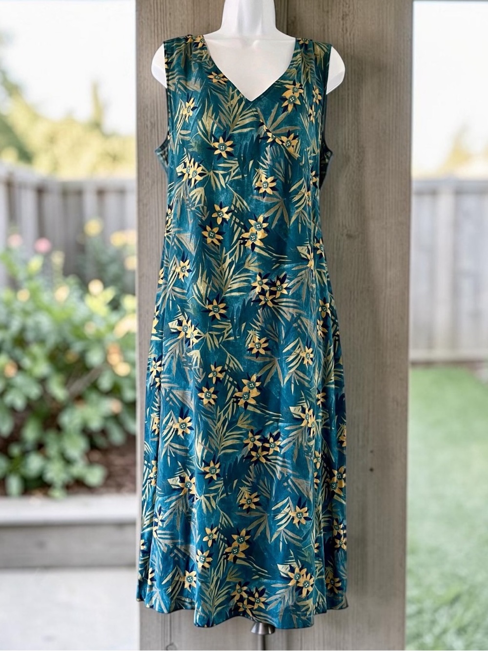 Vintage Norton McNaughton Tropical Floral Rayon Midi Dress L Pockets Boho Resort